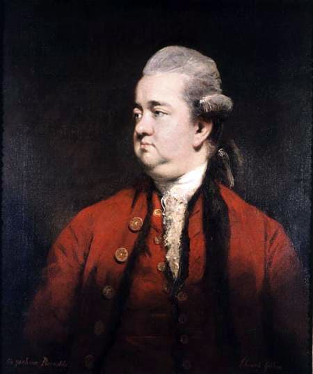 Painted portrait of Edward Gibbon in a dark coat, facing slightly to the side.