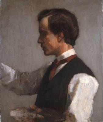 Painted portrait of the young William James with dark hair and a serious expression.